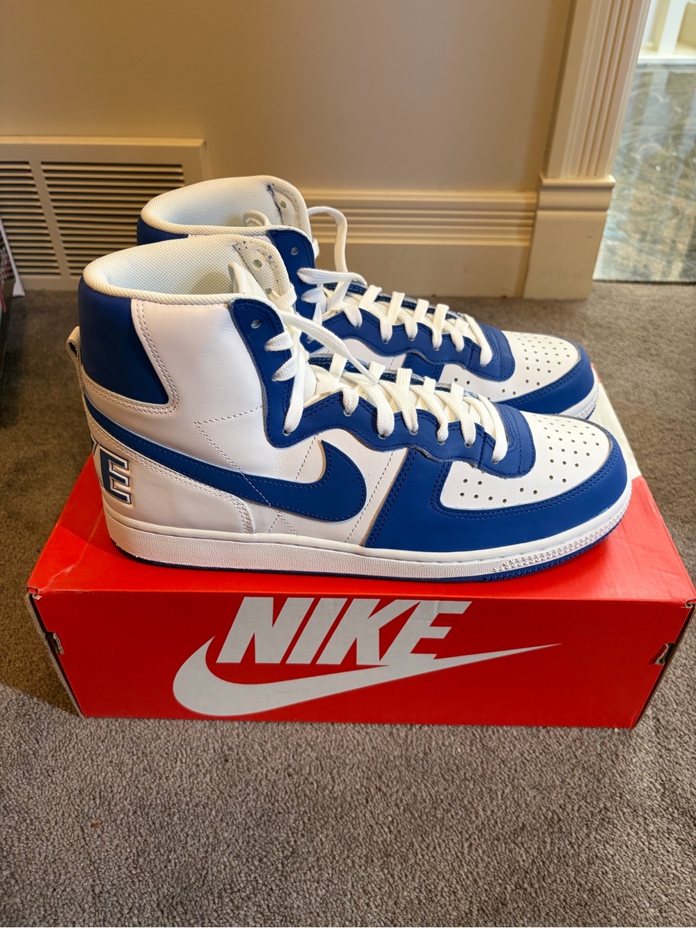 Nike Men’s High-Top Terminator Sneakers - White and Game Royal Blue
